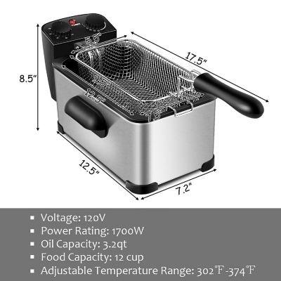 Costway 3.2 Quart Electric Deep Fryer 1700W Stainless Steel Timer Frying Basket Image 2