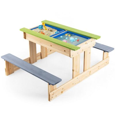 Costway 3-in-1 Kids Picnic Table Outdoor Wooden Water Sand Table w/ Play Boxes Image 1