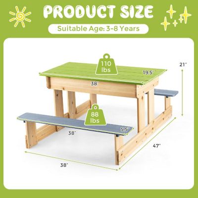 Costway 3-in-1 Kids Picnic Table Outdoor Wooden Water Sand Table w/ Play Boxes Image 1