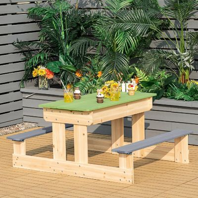 Costway 3-in-1 Kids Picnic Table Outdoor Wooden Water Sand Table w/ Play Boxes Image 2