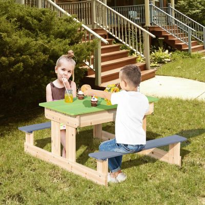 Costway 3-in-1 Kids Picnic Table Outdoor Wooden Water Sand Table w/ Play Boxes Image 3
