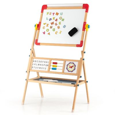 Costway 3-in-1 Wooden Art Easel for Kids Double Sided Easel with Drawing Paper Roll Image 1