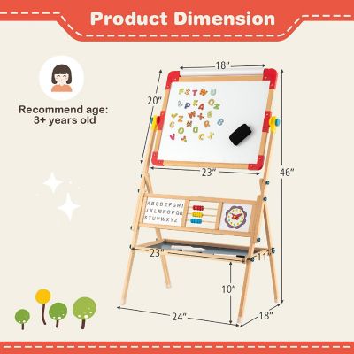 Costway 3-in-1 Wooden Art Easel for Kids Double Sided Easel with Drawing Paper Roll Image 2