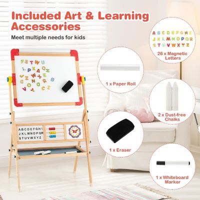 Costway 3-in-1 Wooden Art Easel for Kids Double Sided Easel with Drawing Paper Roll Image 3