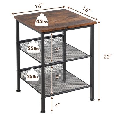 Costway 3-Tier Industrial End Side Table Nightstand W/2 Adjustable Shelves Rustic Brown Image 2