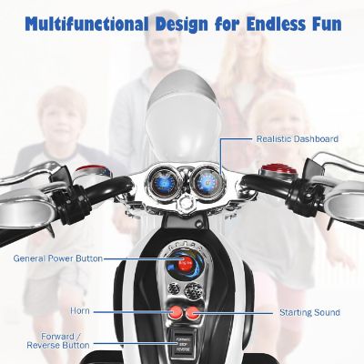 Costway 3 Wheel Kids Ride On Motorcycle 6V Battery Powered Electric Toy White Image 3