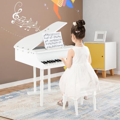 Costway 30 Key Classical Kids Piano Wooden Musical Instrument Toy w/ Stand & Stool White Image 1