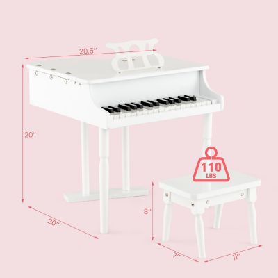 Costway 30 Key Classical Kids Piano Wooden Musical Instrument Toy w/ Stand & Stool White Image 2