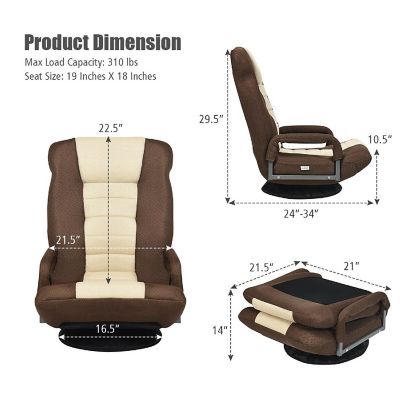 Costway 360-Degree Swivel Gaming Floor Chair with Foldable Adjustable Backrest Brown Image 2