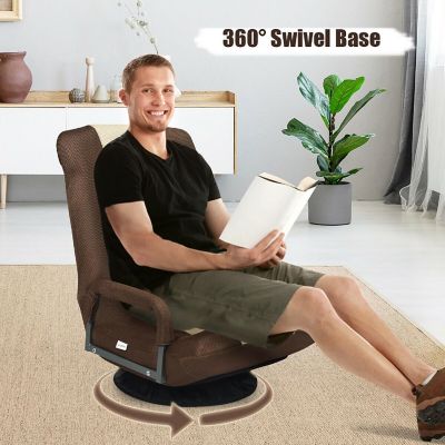 Costway 360-Degree Swivel Gaming Floor Chair with Foldable Adjustable Backrest Brown Image 3