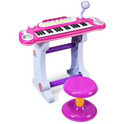 Costway 37 Key Electronic Keyboard Kids Toy Piano MP3 Input with Microphone and Stool Pink Image 1