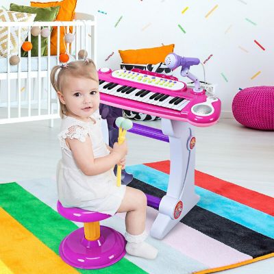 Costway 37 Key Electronic Keyboard Kids Toy Piano MP3 Input with Microphone and Stool Pink Image 2