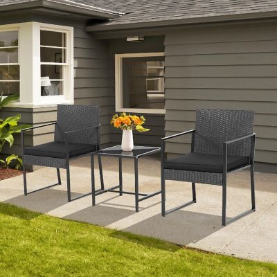 Costway 3pcs Patio Furniture Set Heavy Duty Cushioned Wicker Rattan Chairs Table Outdoor Image 1