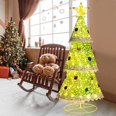 Costway 4.6 FT Pop-up Christmas Tree w/ 110 Warm Lights Pre-Lit Christmas Decoration Image 3