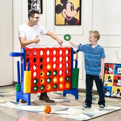 Costway 4-in-A Row Giant Game Set w/Basketball Hoop for Family Blue Image 2