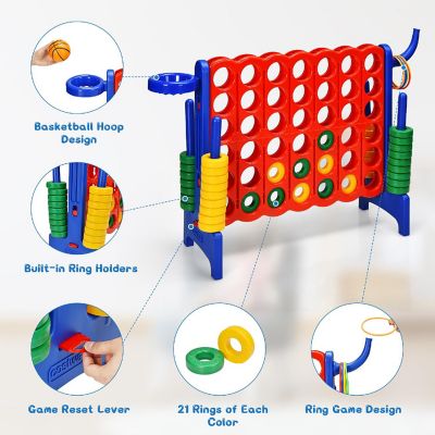 Costway 4-in-A Row Giant Game Set w/Basketball Hoop for Family Blue Image 3