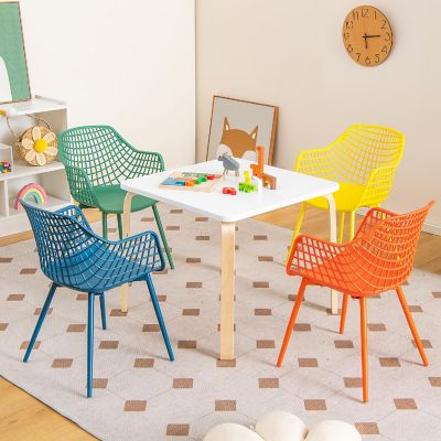Costway 4 PCS Kids Chair Set Child-Size Chairs with Metal Legs Toddler Furniture Colorful Image 3