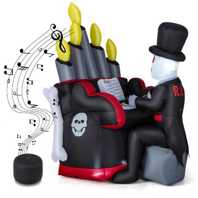 Costway 5.2 FT Halloween Inflatable Skeleton Playing Piano Yard Decoration with LED Lights Image 1