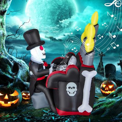 Costway 5.2 FT Halloween Inflatable Skeleton Playing Piano Yard Decoration with LED Lights Image 3