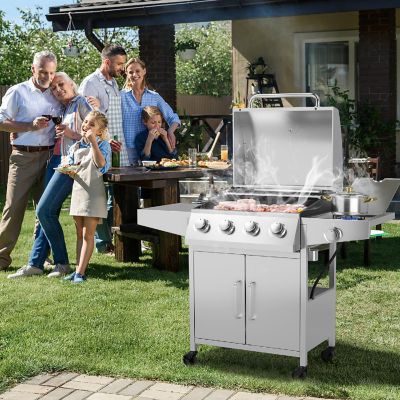 Costway 5-Burner Propane Gas BBQ Grill withSide Burner,Thermometer,Prep Table 50000 BTU Image 1