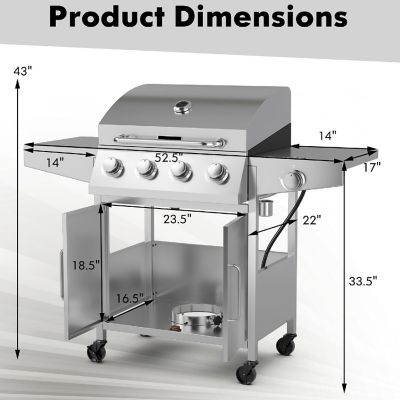 Costway 5-Burner Propane Gas BBQ Grill withSide Burner,Thermometer,Prep Table 50000 BTU Image 2