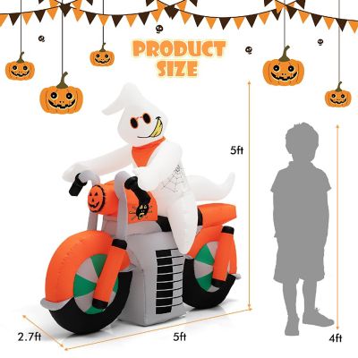 Costway 5 FT Halloween Inflatable Ghost Riding on Motor Bike Yard Decor w/ LED Lights Image 1