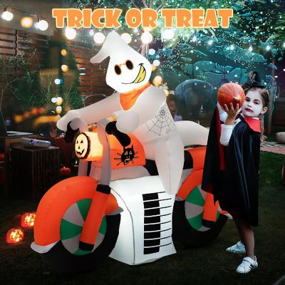 Costway 5 FT Halloween Inflatable Ghost Riding on Motor Bike Yard Decor w/ LED Lights Image 2