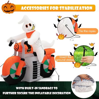 Costway 5 FT Halloween Inflatable Ghost Riding on Motor Bike Yard Decor w/ LED Lights Image 3