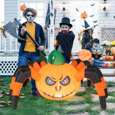 Costway 5 FT Long Halloween Inflatable Pumpkin Spider Blow-up Decoration with LED Light Image 3