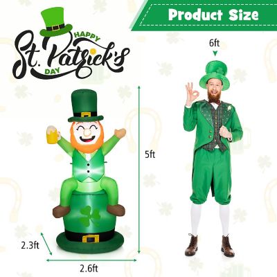 Costway 5 FT St Patrick's Day Inflatable Decoration Leprechaun Sitting on Hat for Yard Image 1