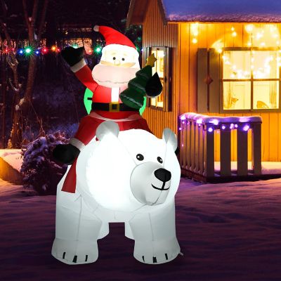 Costway 6.5 FT Christmas Inflatable Santa Riding Polar Bear w/ Shaking Head LED Lights Image 1