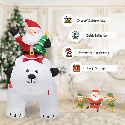 Costway 6.5 FT Christmas Inflatable Santa Riding Polar Bear w/ Shaking Head LED Lights Image 2