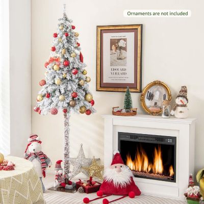 Costway 6 FT Pre-Lit Slim Pencil Christmas Tree Snow Flocked Xmas D&#233;cor with 175 Lights Image 2