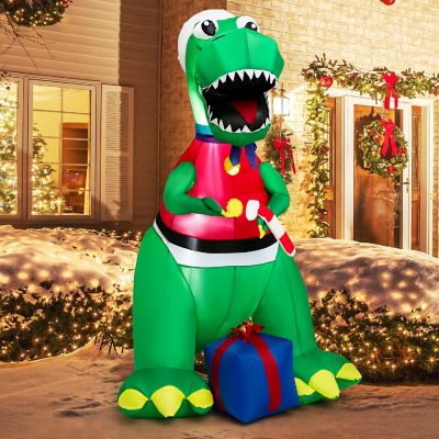 Costway 6FT Inflatable Christmas Dinosaur Dinosaur Decoration with LED Lights & Gift Box Image 1