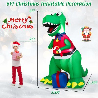 Costway 6FT Inflatable Christmas Dinosaur Dinosaur Decoration with LED Lights & Gift Box Image 2