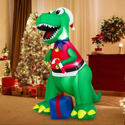 Costway 6FT Inflatable Christmas Dinosaur Dinosaur Decoration with LED Lights & Gift Box Image 3