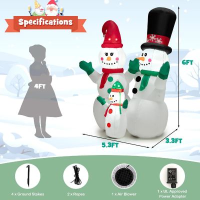 Costway 6FT Inflatable Christmas Snowman Decoration w/ LEDs & Air Blower Image 2