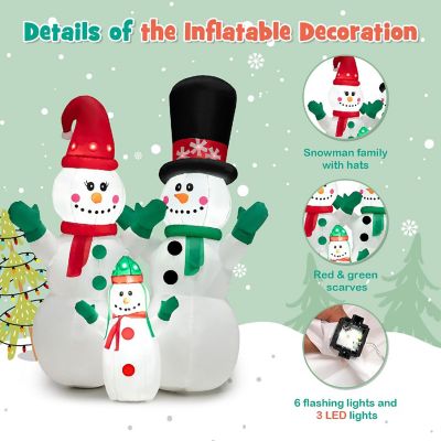 Costway 6FT Inflatable Christmas Snowman Decoration w/ LEDs & Air Blower Image 3