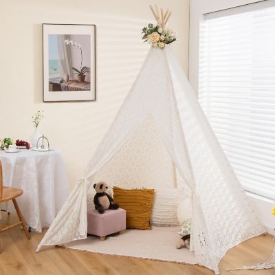 Costway 85'' Height 5 Sides Huge Lace Play Tent for Kids Adult Wedding w/ Light Strings Image 3