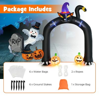 Costway 9FT Halloween Inflatable Cat Archway Blow-up Doorway Decoration with Wizard Cat & Pumpkins  Bright LED Lights Image 2