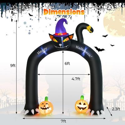 Costway 9FT Halloween Inflatable Cat Archway Blow-up Doorway Decoration with Wizard Cat & Pumpkins  Bright LED Lights Image 3
