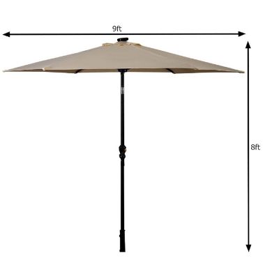 Costway 9FT Patio Solar Umbrella LED Patio Market Steel Tilt W/ Crank Outdoor Image 3