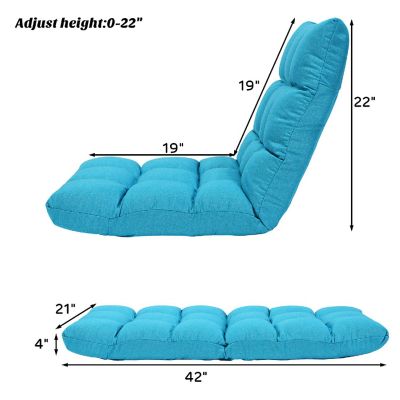 Costway Adjustable 14-Position Floor Chair Folding Lazy Gaming Sofa Chair Peacock Blue Image 1