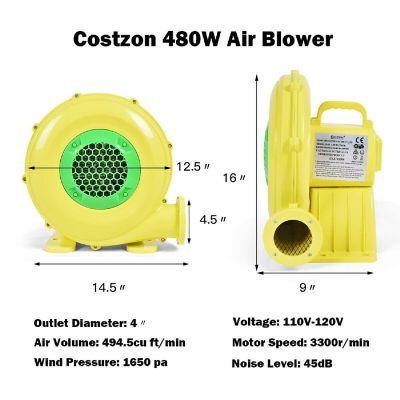 Costway Air Blower Pump Fan 480 Watt 0.6HP For Inflatable Bounce House Bouncy Castle Image 1