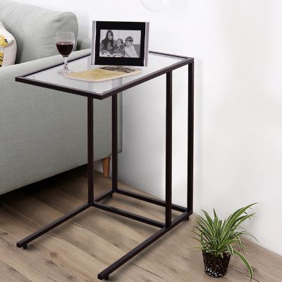 Costway Coffee Tray Side Sofa End Table Ottoman Couch Stand TV Lap Snack W/Glass Top New Image 1