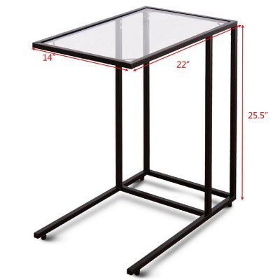 Costway Coffee Tray Side Sofa End Table Ottoman Couch Stand TV Lap Snack W/Glass Top New Image 3