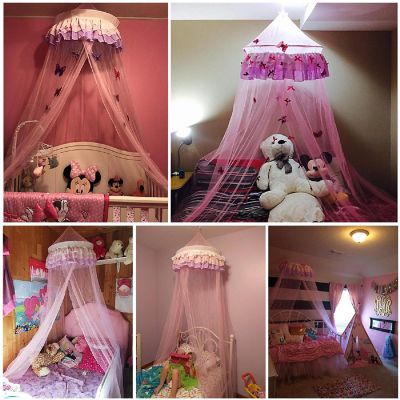 Costway Elegant Lace Bed Mosquito Netting Mesh Canopy Princess Round Dome Bedding Net Image 3