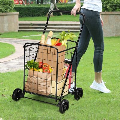 Costway Folding Shopping Cart Utility Trolley Portable For Grocery Laundry Travel Black Image 2