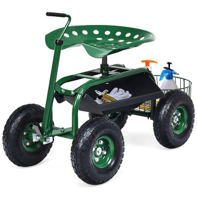 Costway Garden Cart Rolling Work Seat for Planting w/E xtendable Handle Image 3