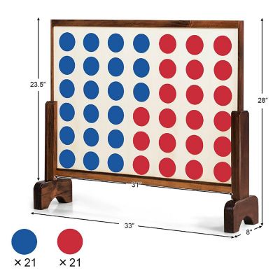 Costway Giant 4 In A Row Game Wood Board Connect Game Toy For Adults Kids w/Carrying bag Natural Image 1